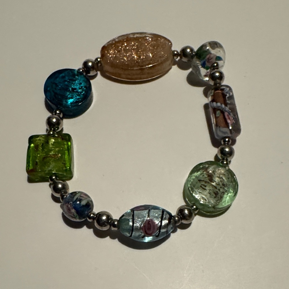 Vintage  Art Glass Multicolor Beaded Stretch Bracelet
